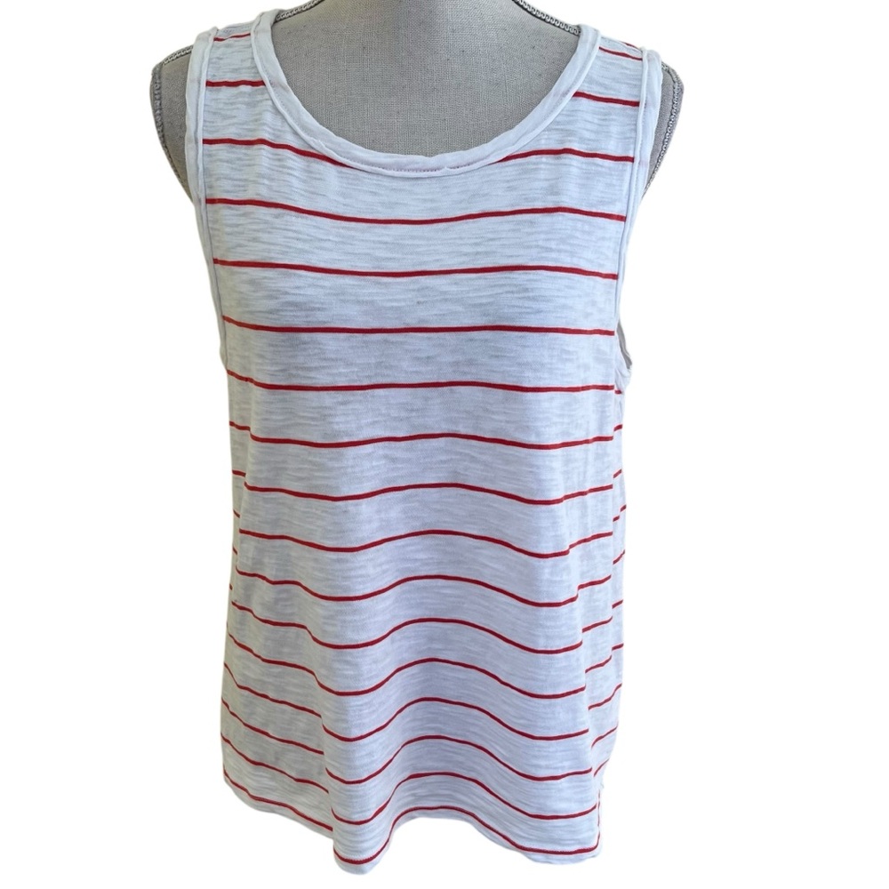 Lilla P White with Coral Stripe Scoop Neck Cotton Tank Top XL